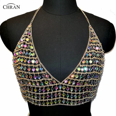 Chran акриловые Gem цепи Бюстгальтер Bralet женские Scalemale укороченный Топы корректирующие Лето жгут Холтер цепочки и ожерелья жилет для вечерние ночных клубо