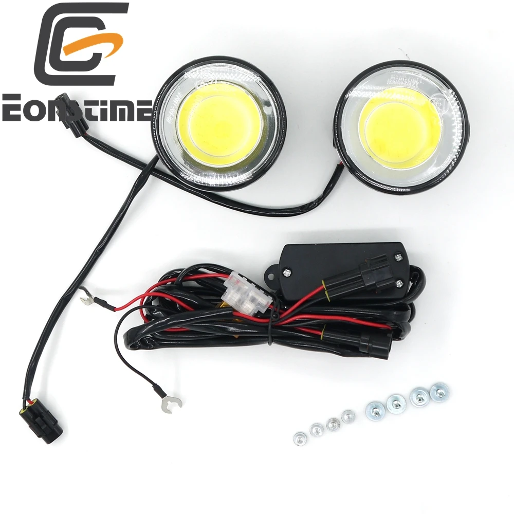 Eonstime 12V/24V 2pcs Ultra Bright Round 8W COB LED Eagle Eye Car Fog DRL Daytime Running Lights Eagle Eye IP67 E8 7000K off
