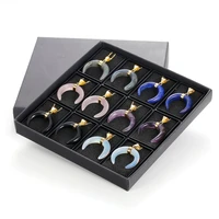 natural crystal ox horn pendant women necklace 12pcs display gift box chakra reiking quartz gold charms men jewelry