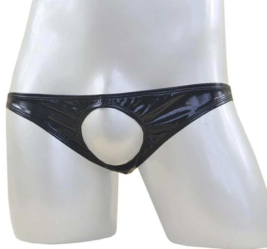 

Mens low waist sexy underwear male gay hollow Faux leather briefs hot erotic