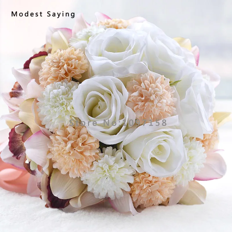 Элегантные Лавандовые Искусственные цветы розы свадебные букеты 2017 для невесты