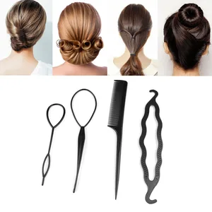 4pcsset Women Hair Brush Twist Styling Clip Stick Bun Maker Braid Tool Hair Accessories Braider DIY Hairstyle