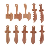 10 pieces peach wooden carved crafts sword knife axe bead pendants jewelry findings diy accessory