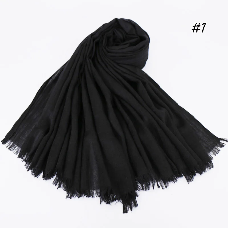 190*120cm oversize women muslim plain frayed hijab scarf femme musulman headscarf islamic shawls crinkle solid pashmina hijabs