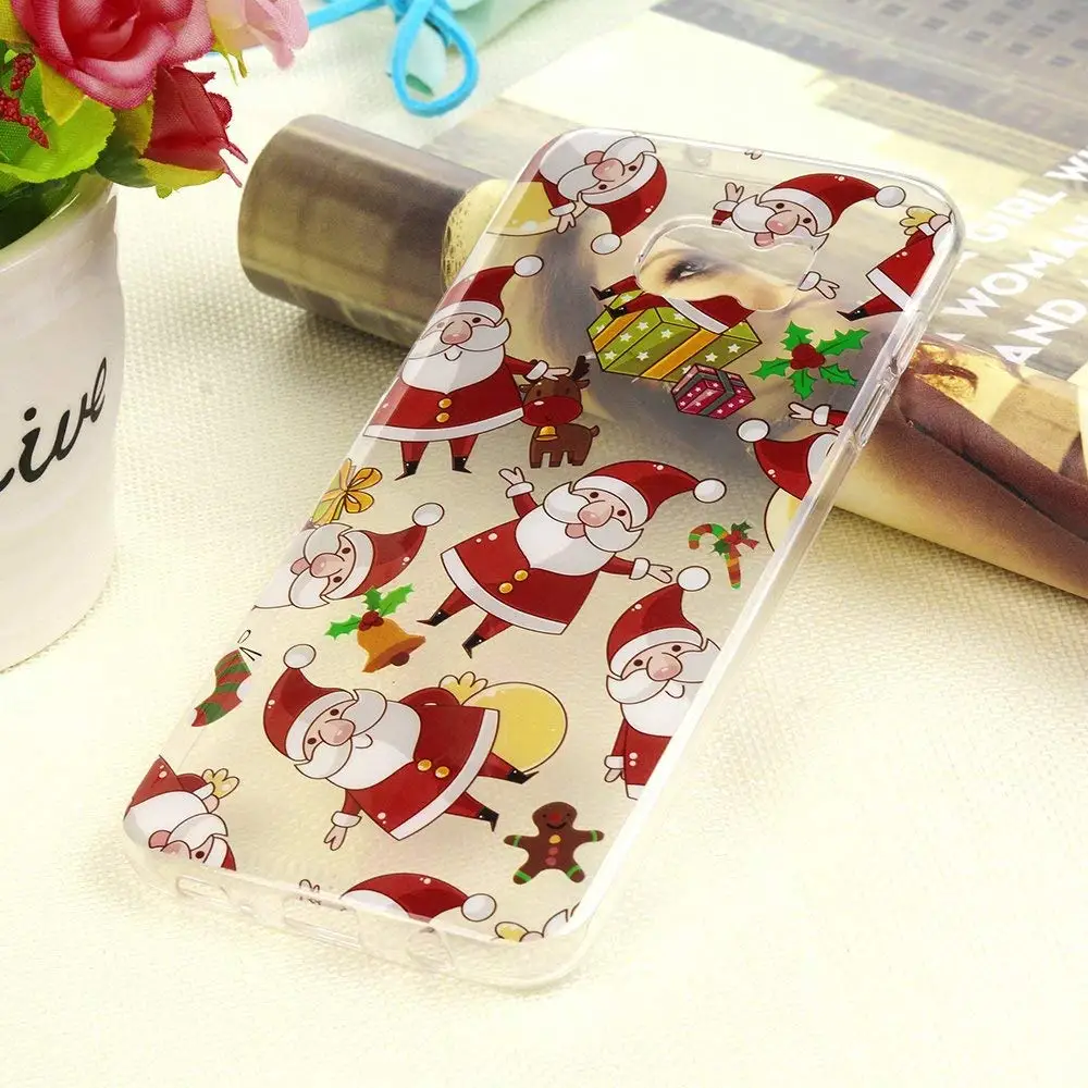 Santa Reindeer Christmas Patterned Clear Slim Soft Case Cover For Samsung S9 S8 S7 Edge Note 9 8 Plus TPU Phone Coque |