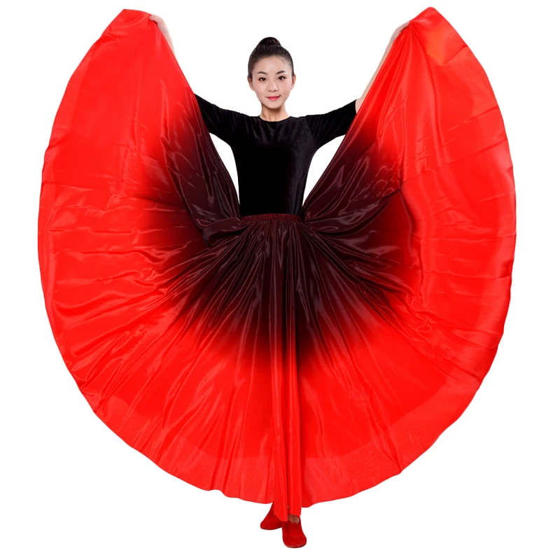 Black-Red Женская длинная юбка для танца живота, большая юбка для танцев, Цыганская юбка для выступлений, женское платье для танцев, атласная длинная испанская юбка - Цвет: Black-Red