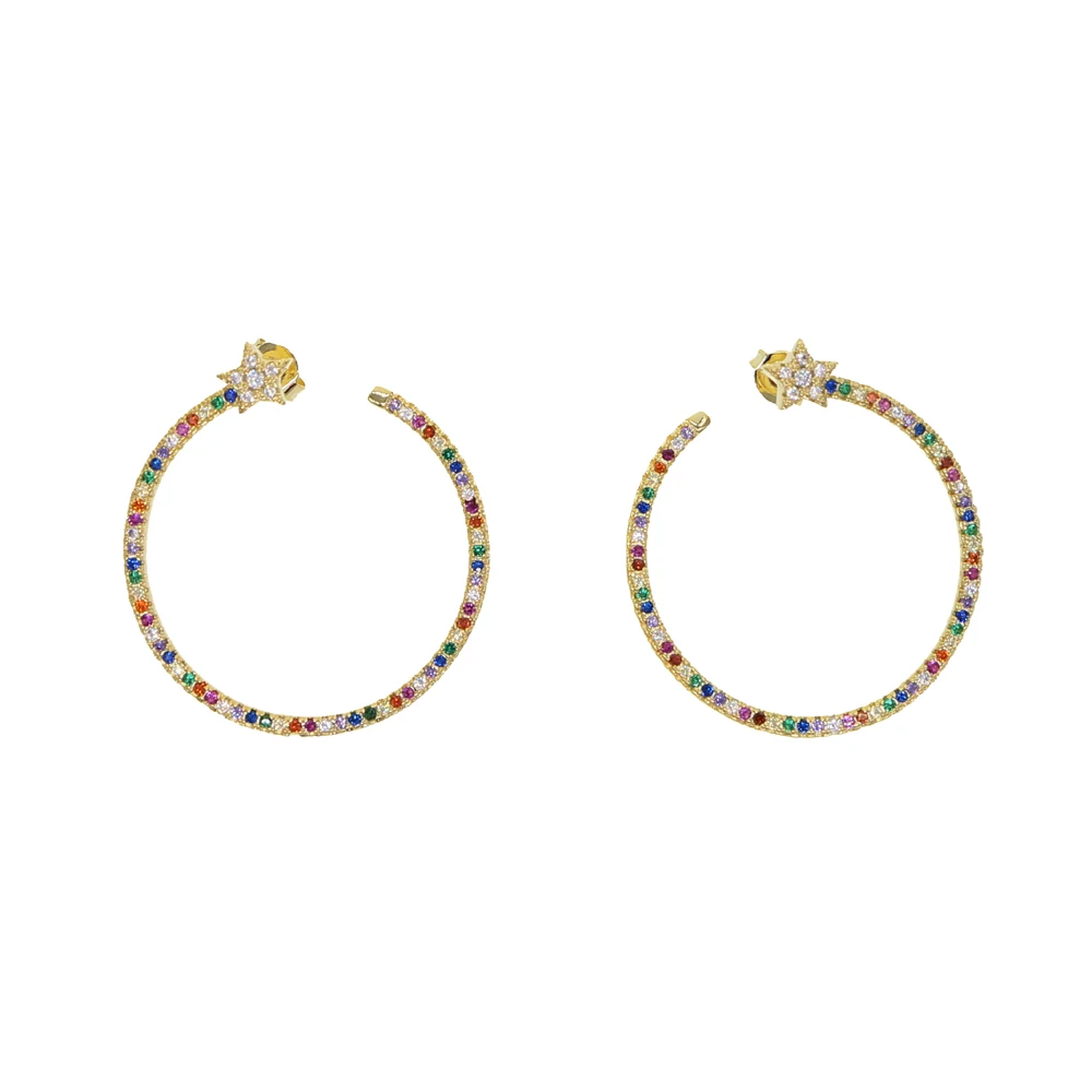 Милые серьги-кольца с фианитами в виде звезд и колец позолоченные серьги белым