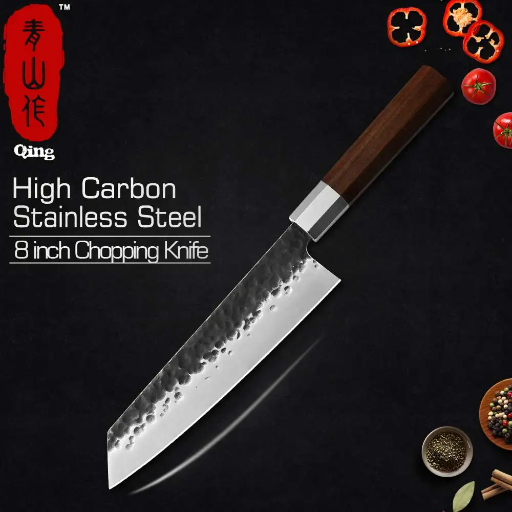 8 inch Kitchen Knife Цин нож из нержавеющей стали ручной работы молоток шеф-повара/измельчения/Santoku нож профессиональный шеф-повара Кливер слайсер кухонные инструменты для приготовления пищи - Цвет: 8 inch Kitchen Knife