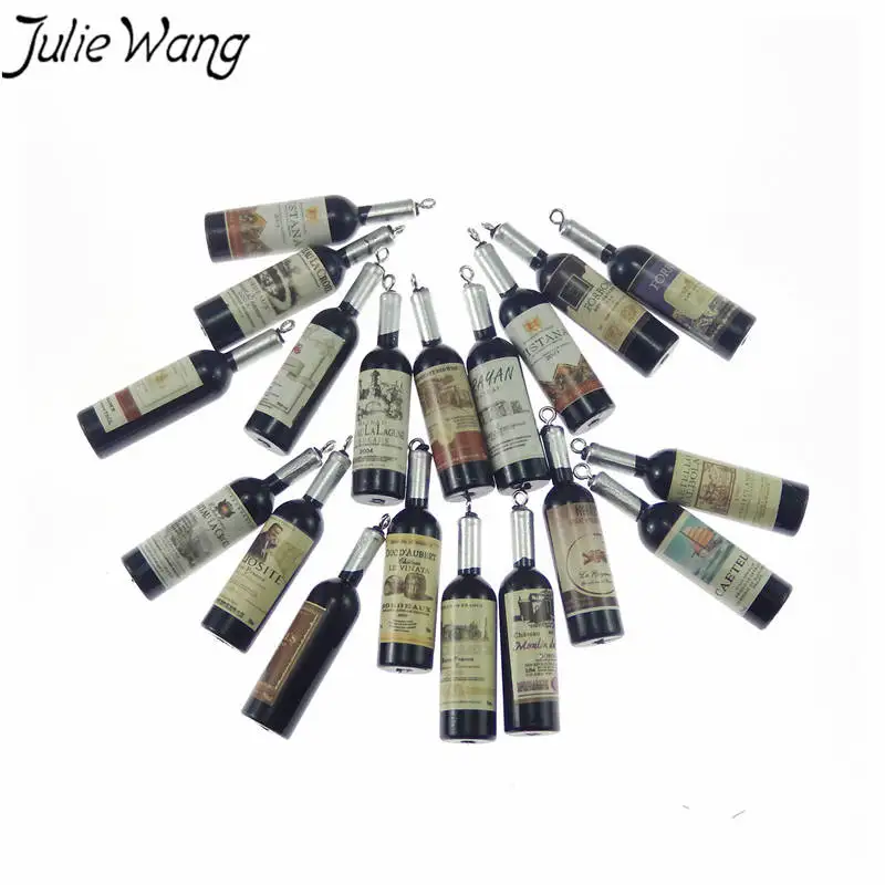 Julie Wang 10pcs Black Resin Wine Bottles Creative Charms Pendant Suspension Necklace Jewelry Making Earring Accessory | Украшения и