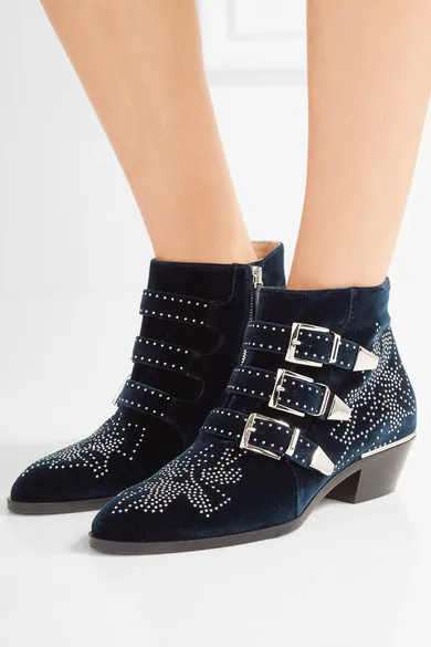 BuonoScarpe/zapatos mujer Susanna; ботильоны из натуральной кожи с шипами; Ботинки martin с круглым носком и заклепками; женские роскошные бархатные ботинки
