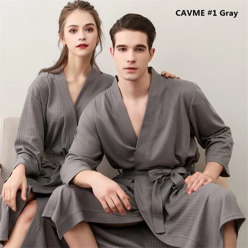 CAVME 1 Gray CAVME, вафельный Халат для женщин и мужчин, летнее Кимоно размера плюс, вафельный Халат, одежда для сна, ночная сорочка для мужчин и женщин - Цвет: CAVME 1 Gray