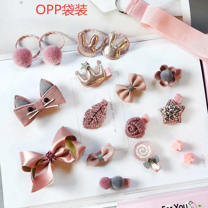 pink with opp bag 18 шт./компл. детские заколки модная детская одежда аксессуары для волос лента для волос заколки для девочек с подарочной коробкой - Цвет: pink with opp bag
