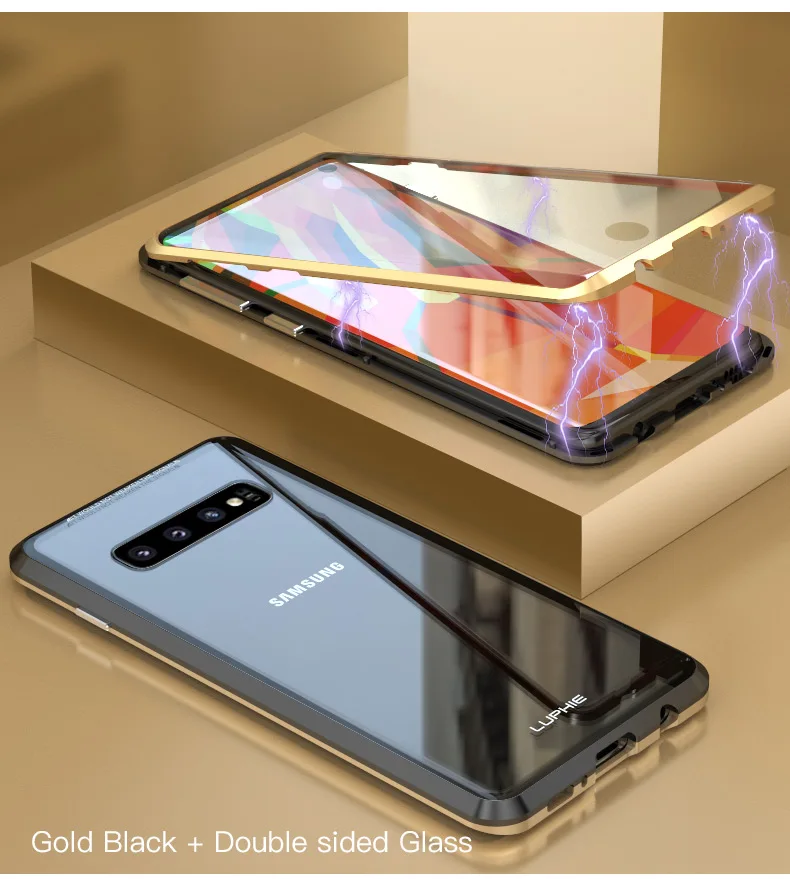 LUPHIE 360 градусов Полный Магнитный чехол для samsung Galaxy S10 Plus S10e Передняя Задняя стеклянная крышка чехол для samsung S10 Магнитный чехол s