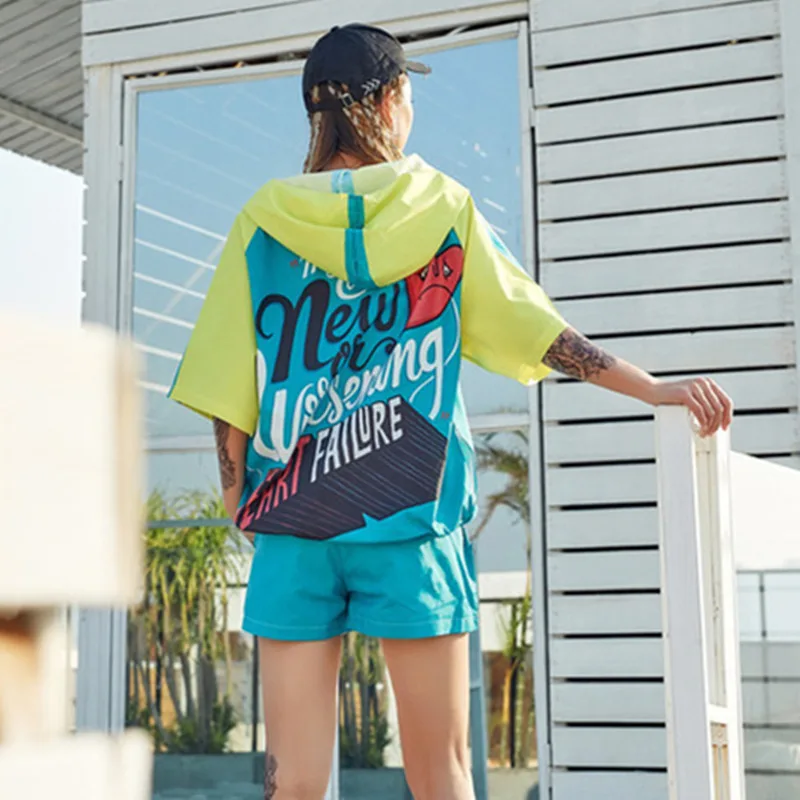 Women Spring Autumn Windbreaker Jacket Fashion Short Letter Printed Hit Color Hooded Tops Casual Loose Hoodies Coat Femme SR173 | Женская
