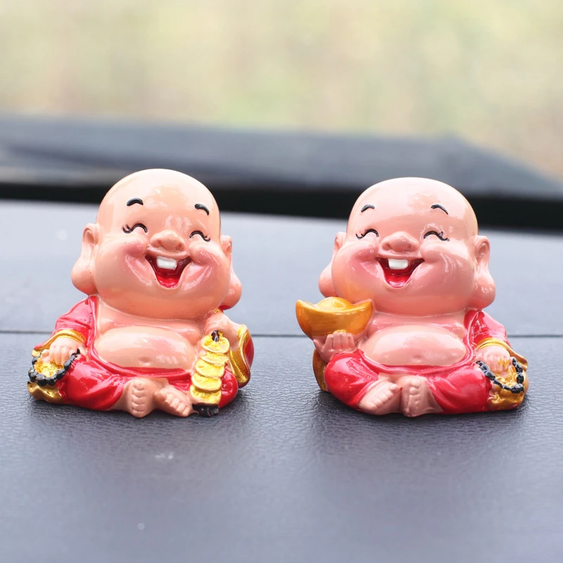 Car Ornaments Resin Smile Monk Maitreya Yuanbao Copper Buddha Crafts Figurines Lucky Statue Auto Decor Accessories |