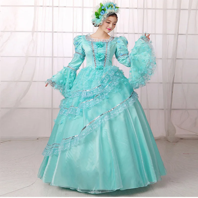 2017 синее платье с принтом средневекового ренассианса 18-го века Marie Antoinette женские