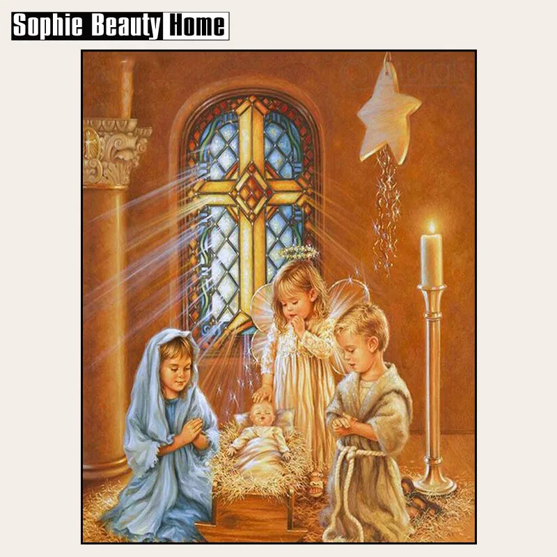 2018 Needlework Diy 3d New Diamond Painting Cross Stitch Pictures Rhinestone Portrait Mosaic Kit Embroidery Divine Son Angle | Дом и сад