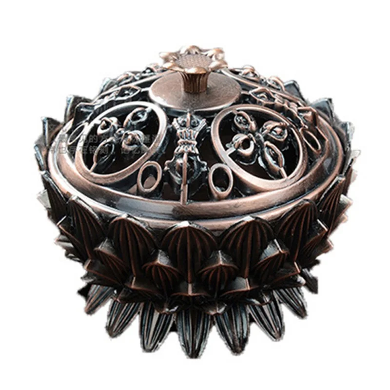 Alloy Buddhist Lotus Shaped Censer Mini Sandalwood Censer Zinc-copper Incense Burner Brass Home Office Decor Incense Holder