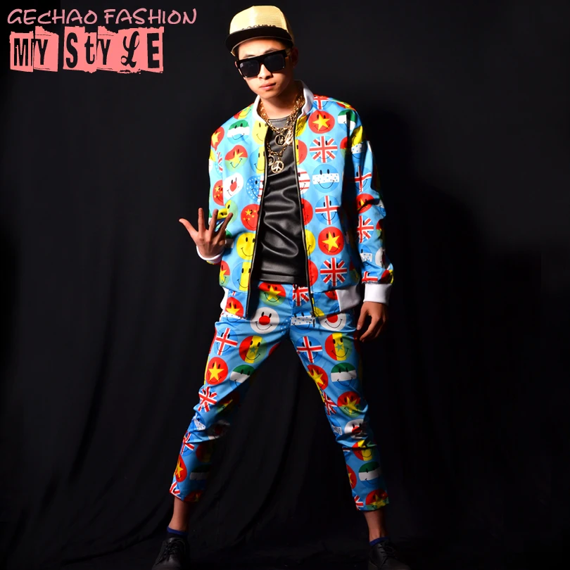 

M-5XL! Nightclub male singer DSDJ hip hop smiling cartoon big bar costume accessories.