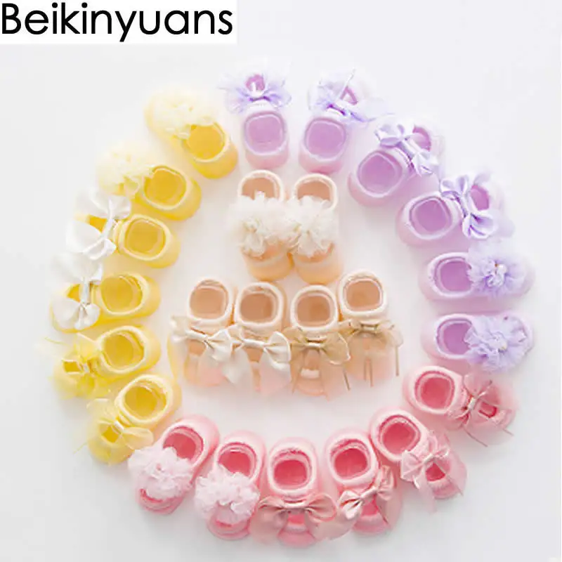 Детские носки тапочки принтом Кружевная одежда для маленьких детей с цветочным