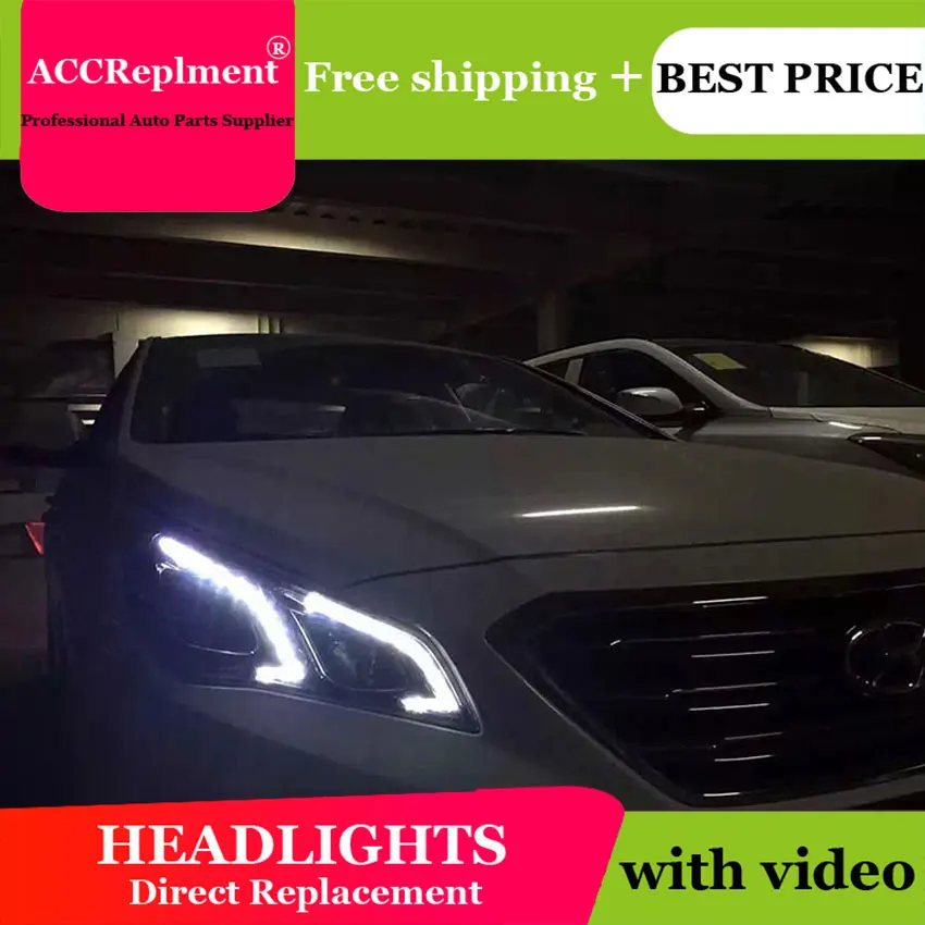 Автомобильный Стайлинг для Hyundai New Sonata 9 фар 2015 2017 светодиодные фары DRL Объектив