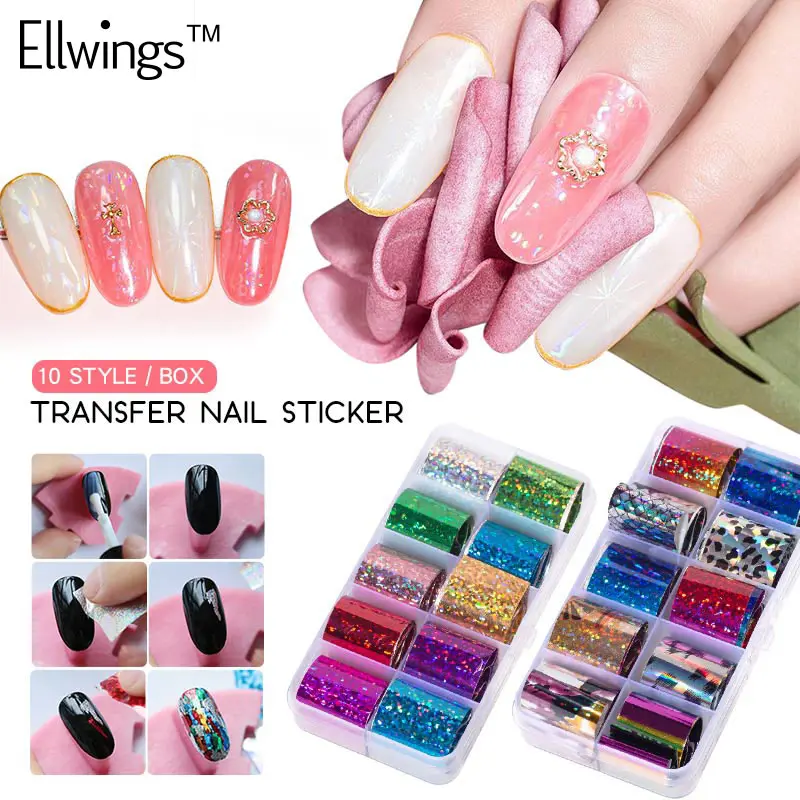 Ellwings 2 5*100 см очаровательные наклейки для ногтей из фольги s лак металлический
