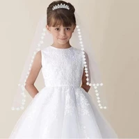 new white ivory kids girls first communion veils tulle with comb applique edge wedding flower girl veil voile mariage fille
