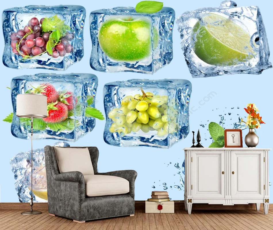 Современные фото обои фрукты внутри кубики льда 3d креативная естественная