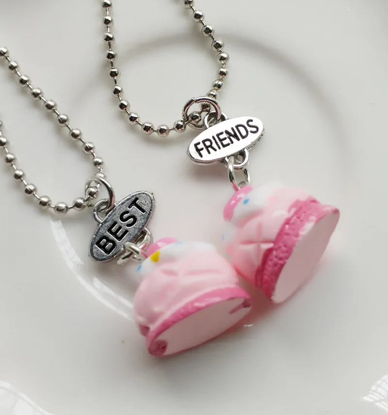 Детская best друзья Цепочки и ожерелья Смола моделирование розовый торт кулон