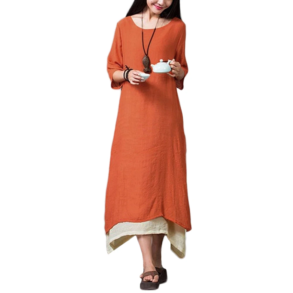 Женское винтажное пляжное платье из хлопка и льна повседневное Длинное