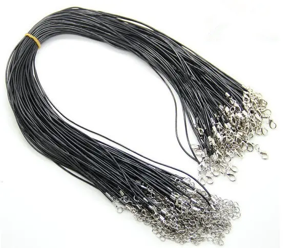 100pcs lot 45cm 1.5mm black pu leather necklace cords lobster clasp perfect for bails glass gem wooden scrabble pendant | Дом и сад