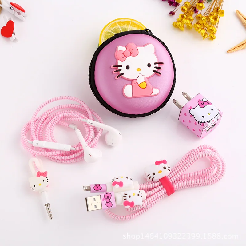 Новинка 2017 милый мультяшный USB кабель набор протекторов для наушников с кабелем
