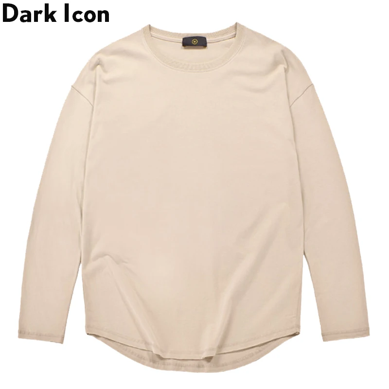 Темный значок изогнутый подол сплошной цвет High Street футболка мужская с длинным