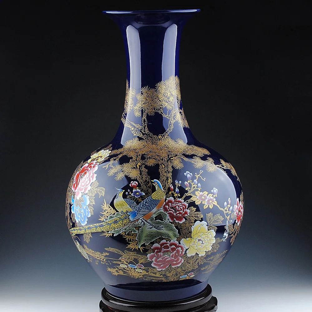 

Jingdezhen Hongxuan ceramics blue vase of modern living room floor Caragana Home Furnishing handicrafts