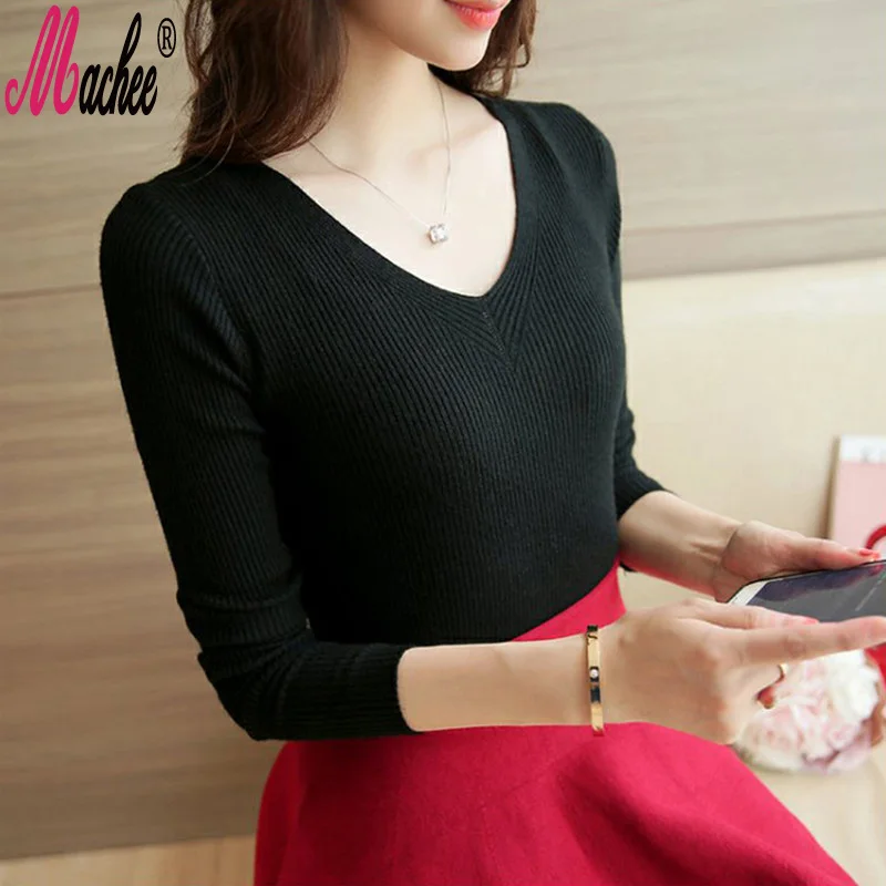 2020 новый весенний хлопковый свитер для женщин Зимний пуловер вязаный с v-образной