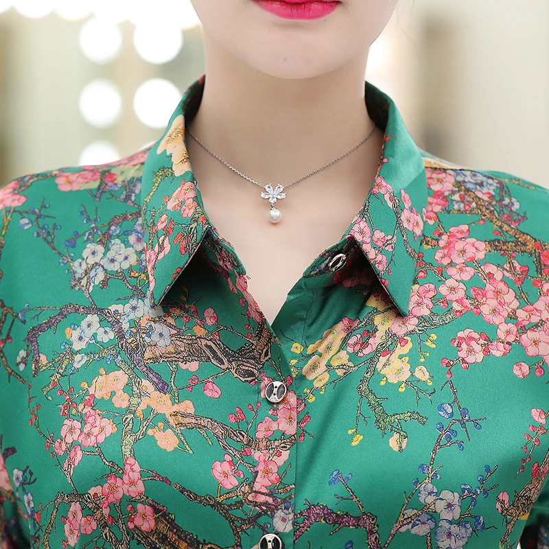 

New design 2019 summer silk womens casual floral clothes female half sleeve flowers printed blouse silk shirts