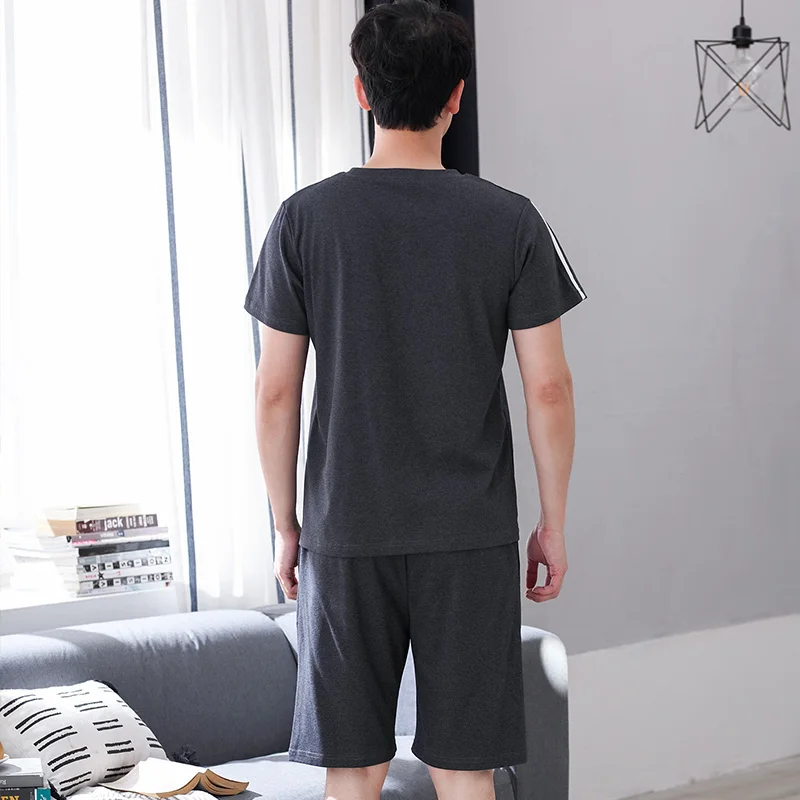 Летние новые хлопковые мужские пижамные комплекты с коротким рукавом Мужские