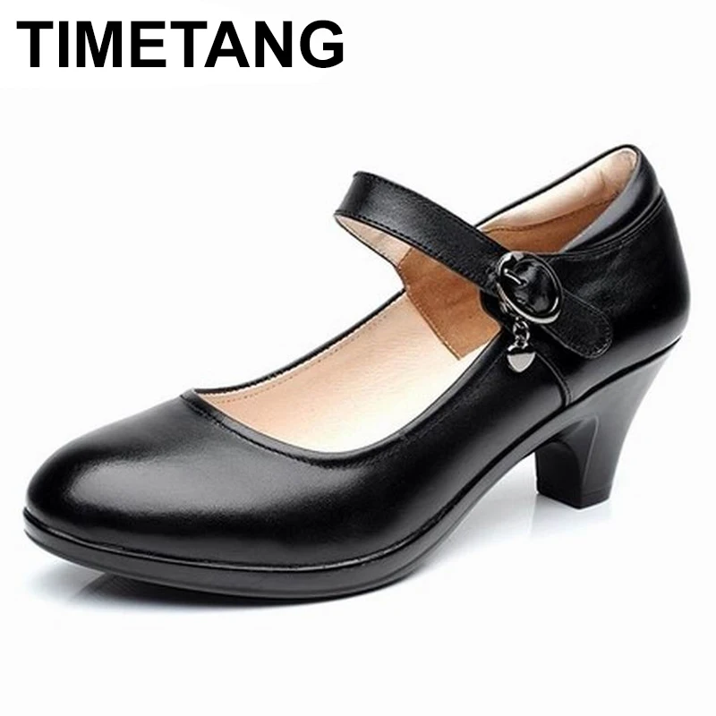 TIMETANG моды на толстых каблуках Сезон весна Женские туфли лодочки из натуральной