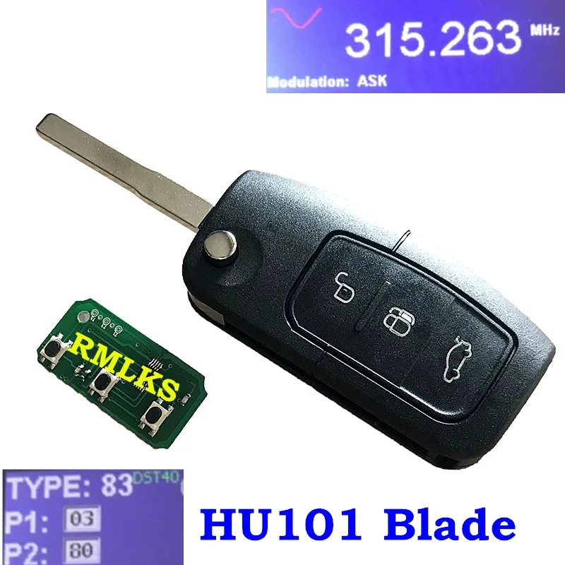 RMLKS дистанционный брелок 3 кнопки 315 МГц 433 МГц 4D63 40bit ID83 4D60 80Bit чип подходит для Ford Focus Fiesta C Max Ka HU101 Blade