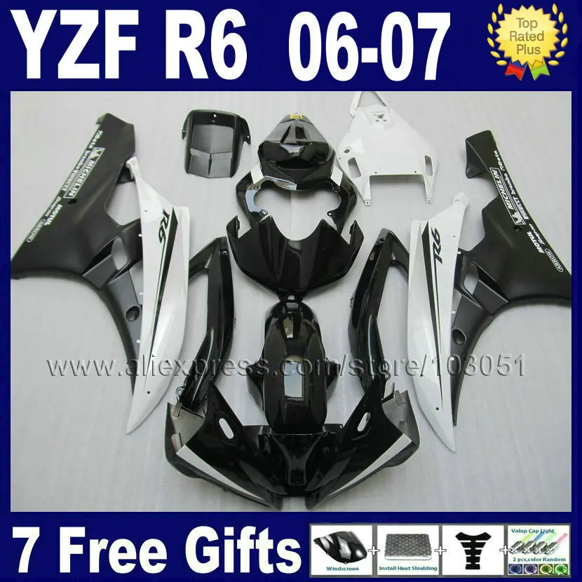 Набор обтекателей для мотоциклов YAMAHA YZF R6 06 07 YZFR6 2006 2007 пластиковые черные белые |