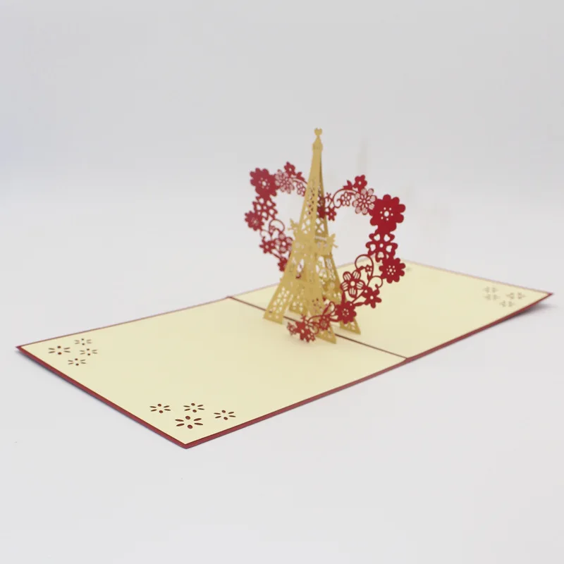(10 шт./лот) Киригами и оригами Эйфелева башня с сердцем венок 3D поздравительная