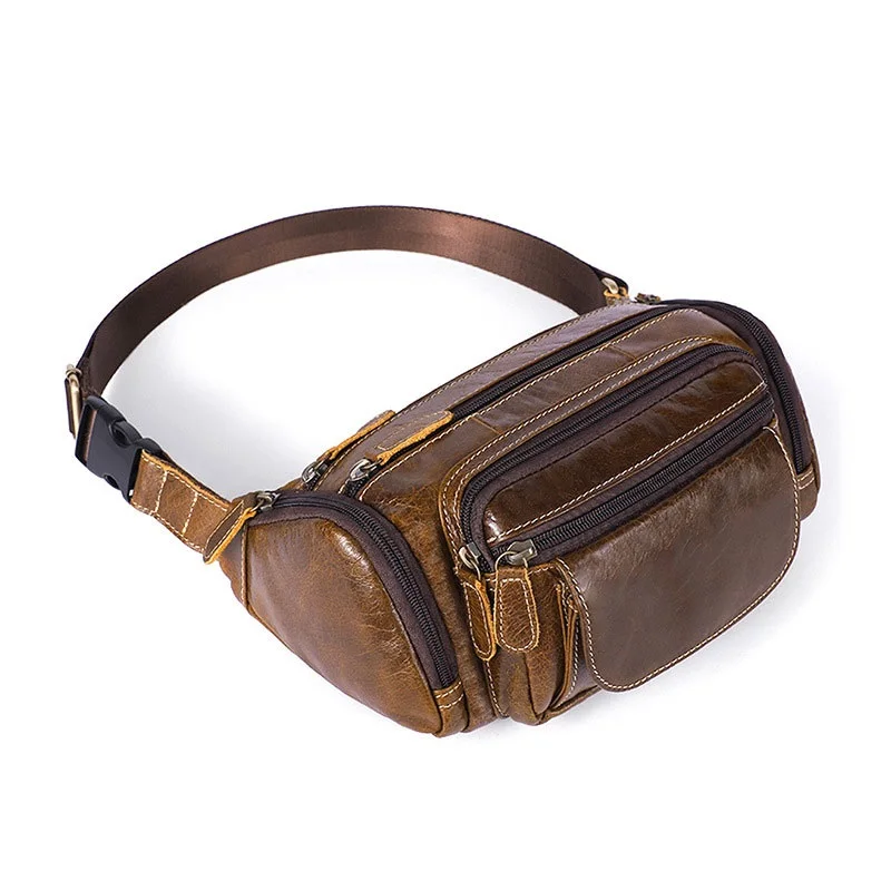 Genuine Leather Men Waist Bags Brand Large Capacity Outdoor Waist Baotou Layer Leather Man Pockets Messenger Bag C8355 - Цвет: 1