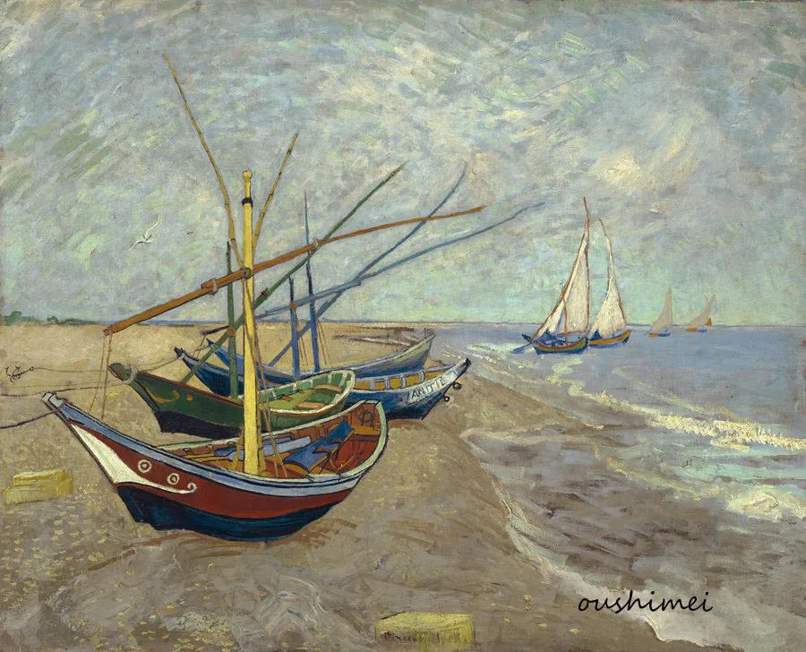 Ручная роспись рыбацкая лодка на пляже ручная работа настенная живопись морской