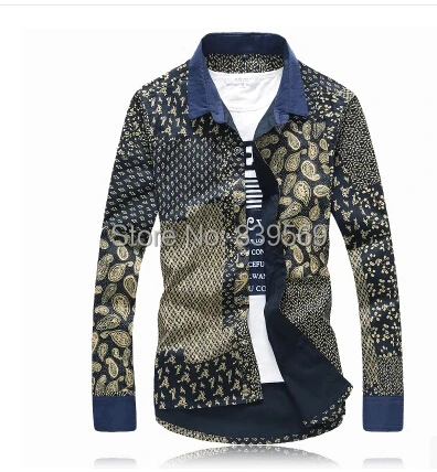 Free Shipping 2015 New Brand Fashion Mens Flowers Shirts Casual Slim Fit Long Sleeve Good Quality Shirt Size m-5xl | Мужская одежда