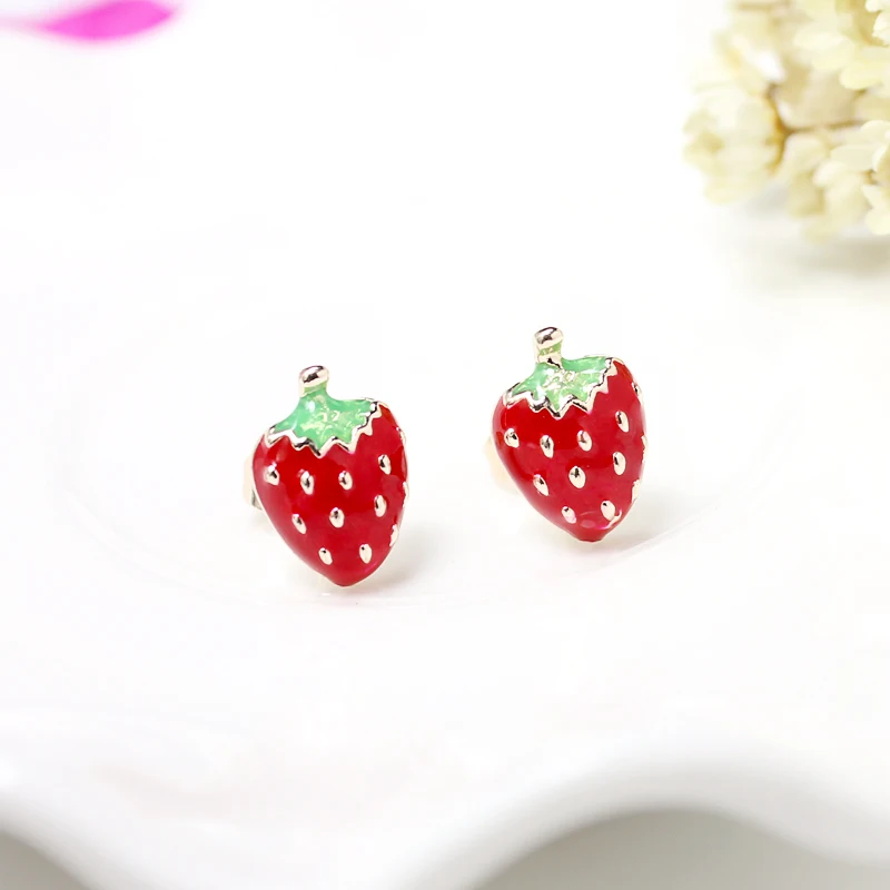 Милые серьги-гвоздики в виде фруктов и клубники эмалированные серьги для