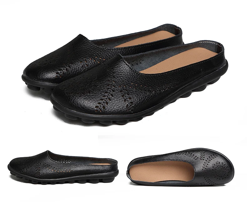 Women Flats Breathable Summer Genuine Leather Shoes Women Casual Slip On Loafers Plus Size 44 Mocassin Femme Nurse Flat Shoes