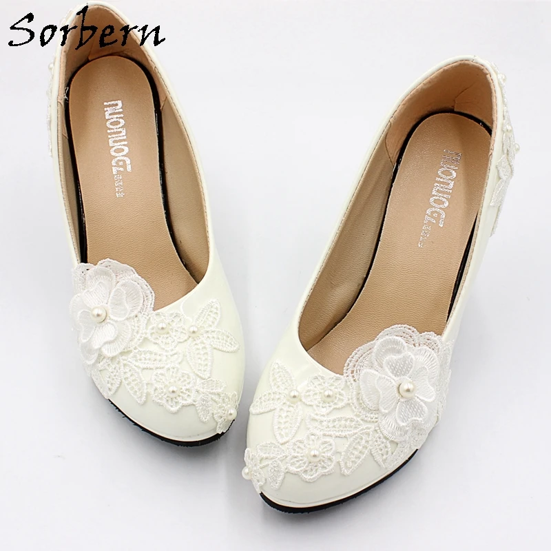 Женские свадебные туфли лодочки с кружевом и бусинами без застежки|Женские