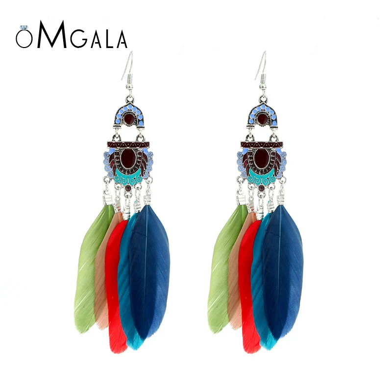 Длинные серьги OMGALA с кисточками и перьями для женщин модные эмалированные