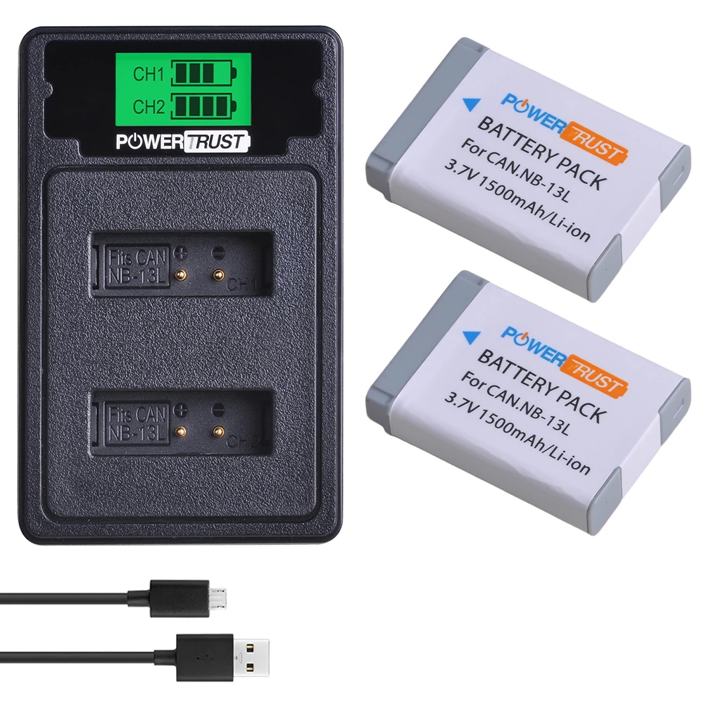 Аккумулятор для фотоаппарата 2pcs NB 13L NB13L + двойное зарядное устройство USB с ЖК