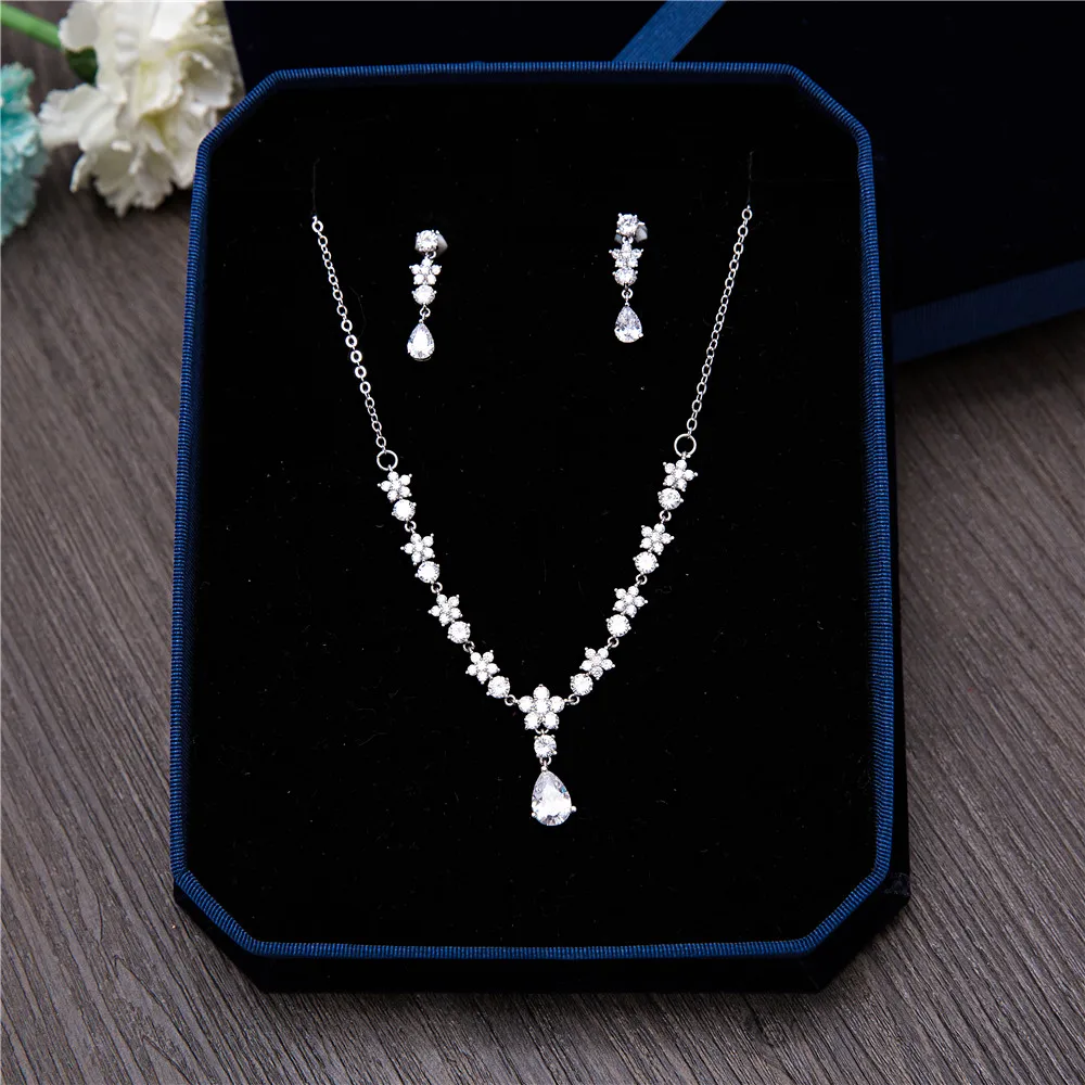 AAA прозрачный кубический цирконий цветок ожерелье серьги Ювелирные наборы